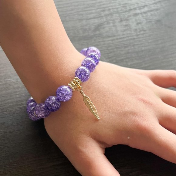 Purple and Gold Crystal/Glass Beaded Bracelet - Picture 1 of 1